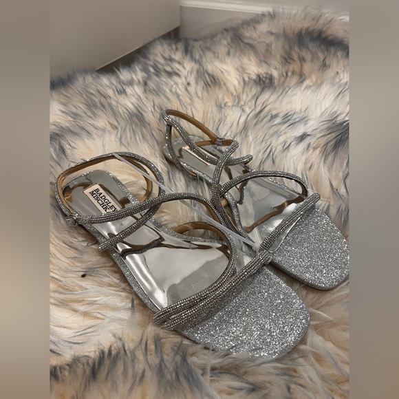 Badgley Mischka Glittering Silver Sandals - Picture 1 of 9